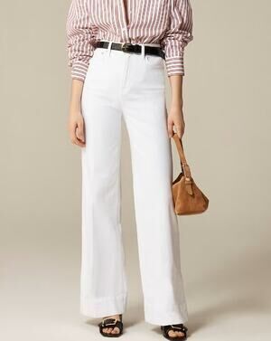 J.Crew 1996 Trouser Jean Womens 29 Petite White Denim High Rise Wide Leg Stretch